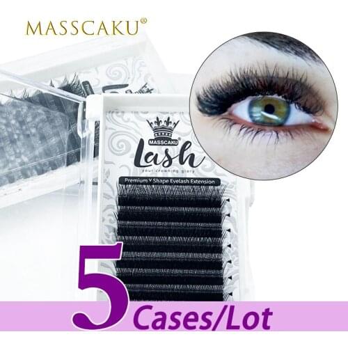 5case/lot MASSCAKU sell Y type lash trays 0.07 thickness 8-15mm & mix length faux mink super matte soft lash extension