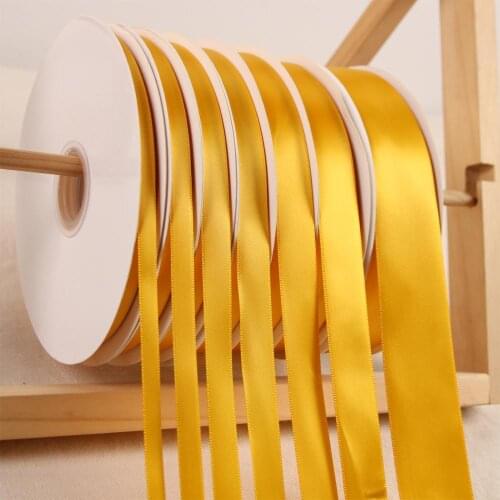 Golden Yellow 100Yards/Roll Polyester Ribbon Satin Ribbons Wedding Party Christmas Decoration Cake Gift Box Wrap DIY Accessories