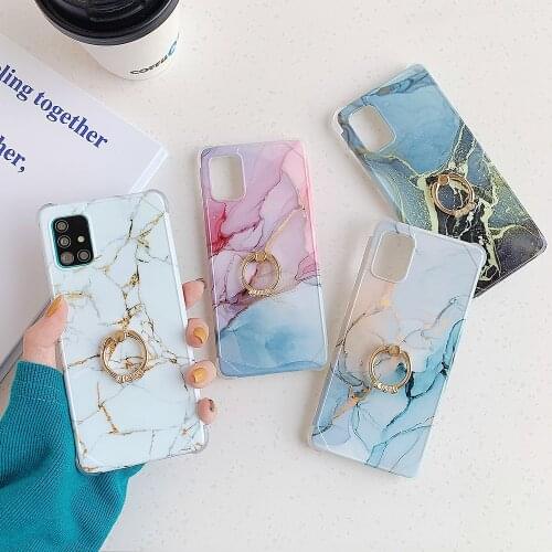 SUYACS Gradient Marble Phone Case With Ring For Samsung S20 FE A51 A71 A50 A20 A10 S10 Plus Note 20 10 Plus Soft IMD Back Cover