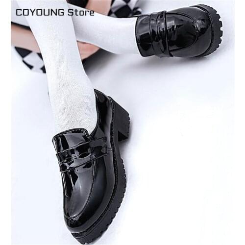 COYOUNG Store Japanese Lolita Shoes Harajuku Womens Shoe Cosplay College Style Uniform Jk Shoes Anime Round Head Pu Female