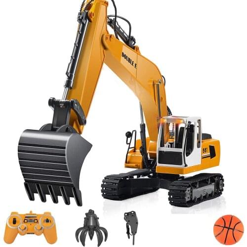 Remote Control Excavator Toy 17 Channel Claw Drill Metal Shovel Real Hydraulic Electric RC Construction Vehicle with Lights