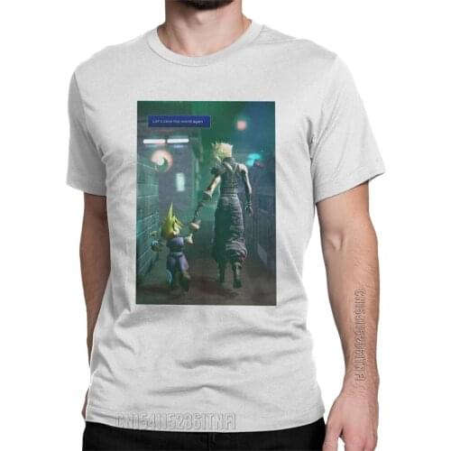 Men T-Shirt Final Fantasy Casual Pure Cotton Tees Classic Lets Save The World Again T Shirts Crew Neck Clothing Gift Idea