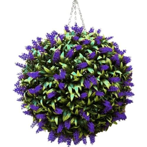 Artificial Purple Lavender Hanging Topiary Ball Flower Plant Decor Basket Pot 30cm