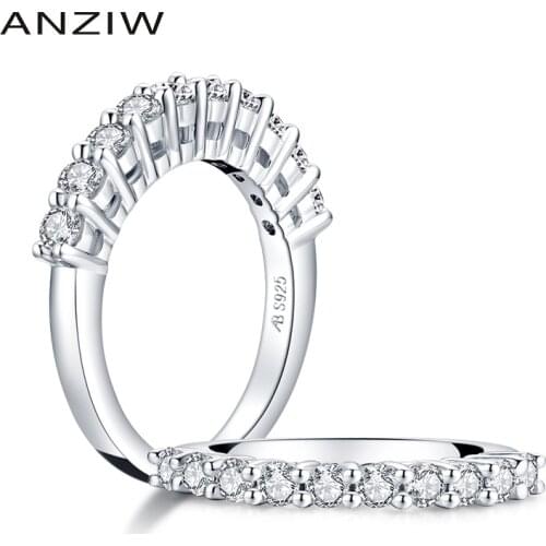 ANZIW Row Drill Wedding Band Ring 925 Sterling Silver Ring Simulated Diamond Engagement Wedding 10-Stones Band Ring Jewelry