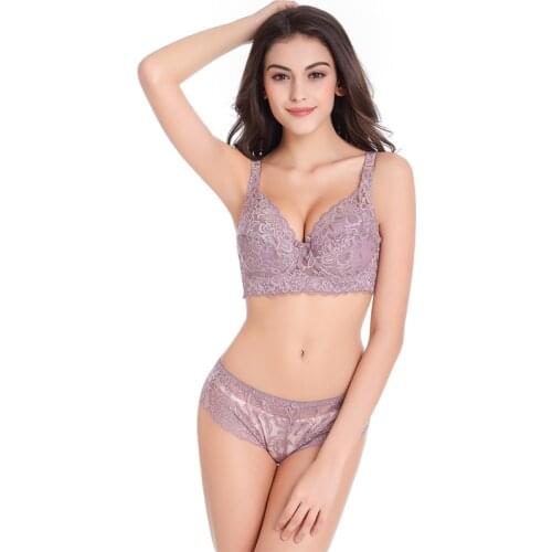 Sexy Lace Bra Briefs Set For Women Push Up Lingerie Set Plus Size B Cup Brassiere Underwear Breathable Panties Female Intimates