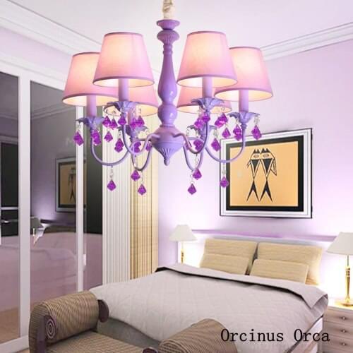 Korean Pastoral Purple Crystal Chandelier Girls Bedroom Childrens Room Lamp European Creative Romantic LED Chandelier