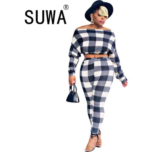 Classic Fashion Black White Plaid Printed Fall Winter Clothes For Women Tracksuit 2 Piece Set Pullover Top Tunic And Baggy Pants