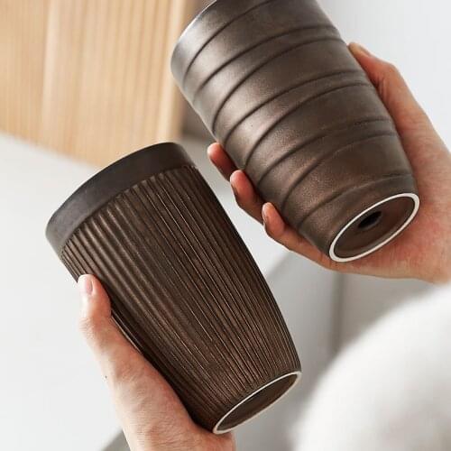 Creative Nordic Mug Double Insulation Cup Ceramic Cup Cool Breakfast Cup Metal Glaze Vintage Coffee Cup 370ml