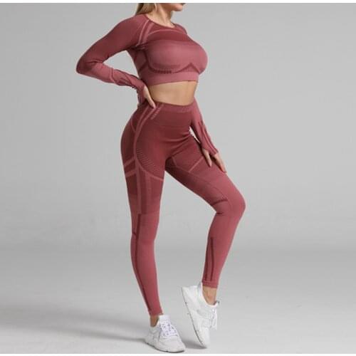 LANTECH Women Sports Suits Set Yoga Sets Gym Fitness Athletic Pants Sportswear Leggings Shirt Exercise Sports Active Tops