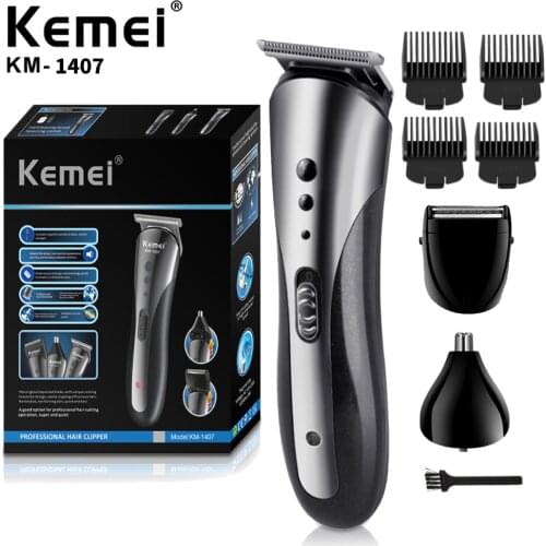 KM-1407 Rechargeable Hair Trimmer Household Electric Hair Clippers Multifunctional Nose Hair Cut Machine Shaving Beard Razor
