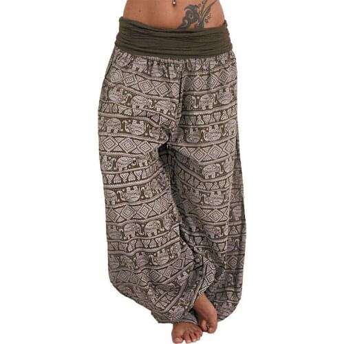 Fashion Women Pants Boho Elephant Print Low Waist Long Plus Size Loose Pants Baggy Bloomer Trousers Pants 2021 5XL