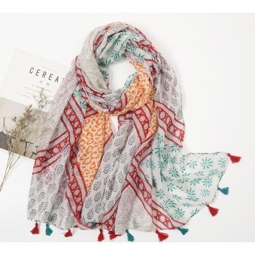 Desigual Spain Floral Tassels Scarf Hijabs Women Fashion Cotton Shawls Muslim echape african Head Wrap Turban Womens Headscarf