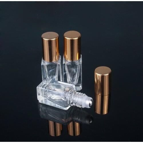 MUB-5pcs High Quality 3ML Mini Essential Oils Metal Roller Ball Glass Perfume Bottles Traveler Empty Roll-On Refillable Bottles