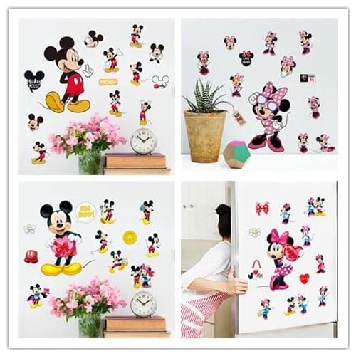 Cartoon Cute Mickey Minnie Mouse Balloon Wall Stickers Decals Or Kids Room Baby Bedroom Wall Art Park Poster Nursery Amusement