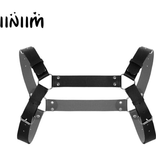 MSemis Mens Punk Gothic Lingerie Adjustable Body Chest Harness Belt Muscle Strap Gay Caged Bra Cosplay Nightclub Dance Costumes