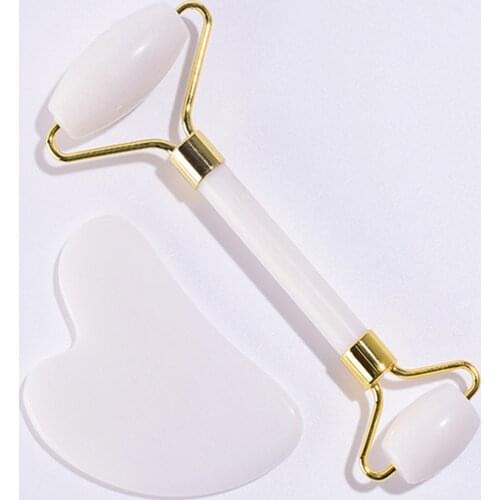 Facial Massage Roller Jade Spatula Set Natural White Jade Roller Body Relaxation Weight Loss Slimming Beauty Face-lifting Tool