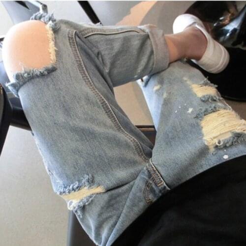 New Nine-Point Jeans Womens Plus Size Loose and Thin Beggars With Holes and Feet All-Match Pants Trend