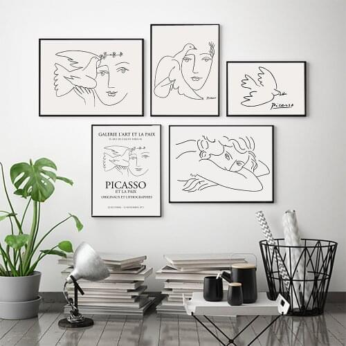 Picasso Matisse Posters And Prints Abstract Girl Bird Line Canvas Painting Wall Art Pictures For Living Room Nordic Home Decor