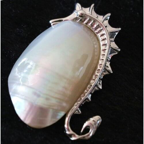 Popular natural white mother shell hippocampus 51*29mm animal design silver-color purfle pendant B1143