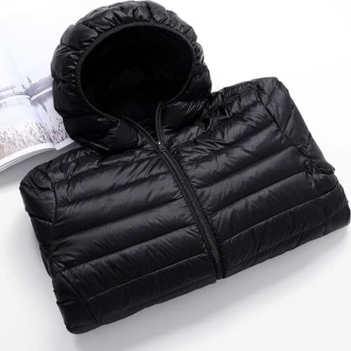 Casual mens down jacket Autumn Winter mens thin light Standing collar&hooded White duck down coat male Solid color warm outwear