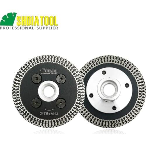 SHDIATOOL 2 pcs 75mm Hot Pressed Mini Mesh Turbo Rim Diamond Engraving Saw Blades With Removable M14 Flange Cutting Discs