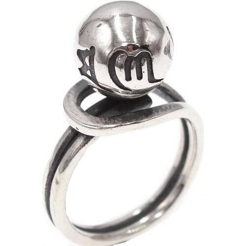 S sterling silver cold wind handmade irregular shaped smooth ball transfer six-word opening adjustable womens ring