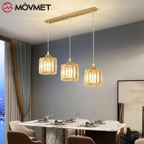 Crystal LED Pendant Lamp E27 For Diningroom Bar Livingroom Hotel Home With Gold Copper Glass Lampshade Iron Ceiling Chandelier