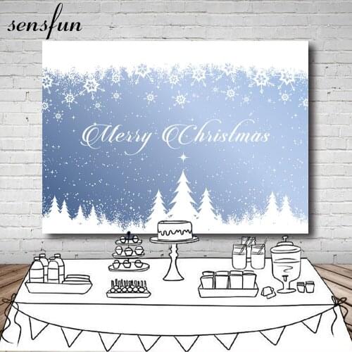 Sensfun Merry Christmas Backdrops Winter White Snowflake Christmas Tree Photography Backgrounds For Photo Studio Custom Made