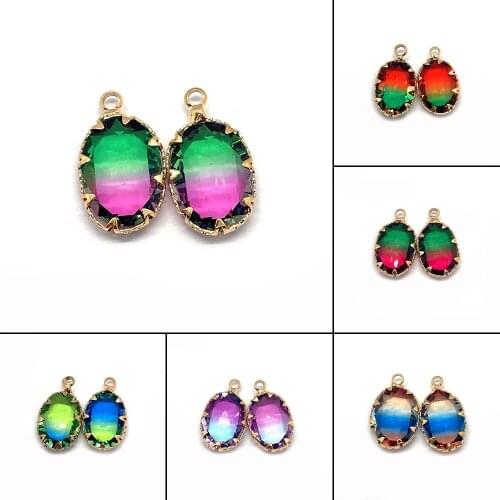 Jewelry Making Supplies Charms ,10PCS Oval Jewelry, Various Gradient Gold Alloy Crystal Pendants, Used for Diy Accessories