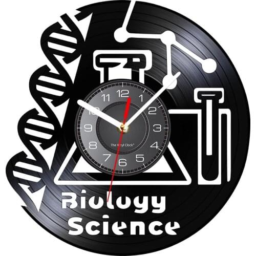 Biology Science Modern Wall Clock Made Of Real Vinyl Record Black Album Art Decor Hanging Wall Clock Chemical Themed Timepieces