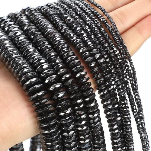Thin Oblate Faceted Hematite Beads Natural Stone Beads Round Loose Beads For Jewelry Making DIY Bracelet Accessories 4-12mm