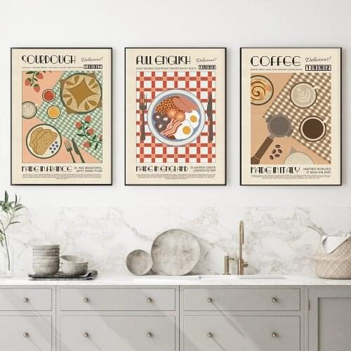 Vintage Poster Modern Kitchen Decor Japanese Korean Foods Posters Croissant Painting Wall Art Print Pictures