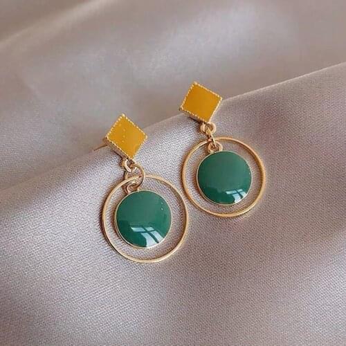 1 Pair Retro Geometric Circle Drop Earrings Temperament Contrast Round Drangle Earrings Fashion Jewelry Dropship Wholesale