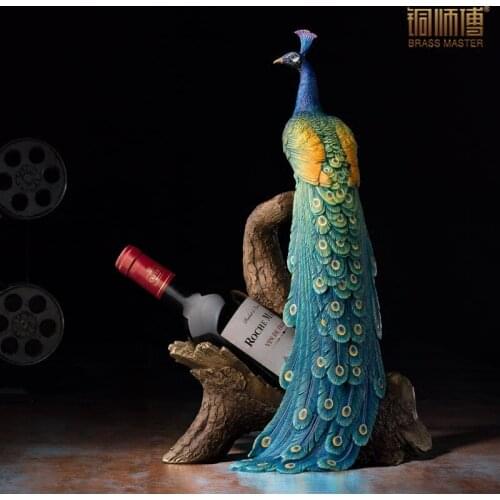 Top Grade Animal Home Office Decoration Chinese Brass Copper Craft Peacock Statue Wine Rack Free Shipping