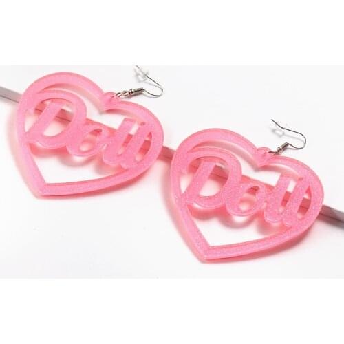 2021 New Funny Acrylic Creative Geometry Letter Heart Earrings for Women Pink Grunge Style Statement Unusual Earrings Jewelry