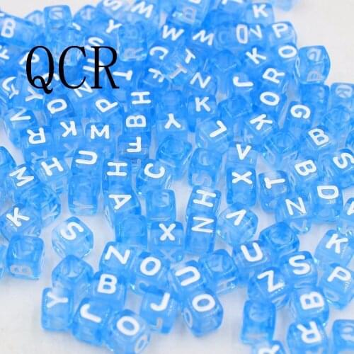 100pcs 6mm Pink/Blue MIxed Acrylic Alphabet "A-Z" Square Letter Beads DIY Loom Refills Cube Pendants Accessories Charm Bracelets