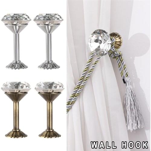 2pcs Large Metal Crystal Ball Curtain Hooks Tassel Wall Tie Back Hanger Holder