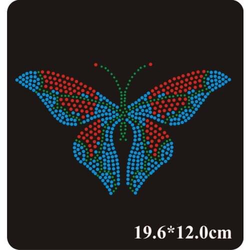 2pc/lot Butterfly hot fix rhinestone iron on crystal transfer motifs patches appliques for shirt