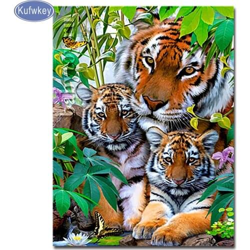 Mosaic Diamond Painting "tiger family" 5D Full Square round Drill Daimond Painting Diamant Embroidery Cross Stitch Handmade Art