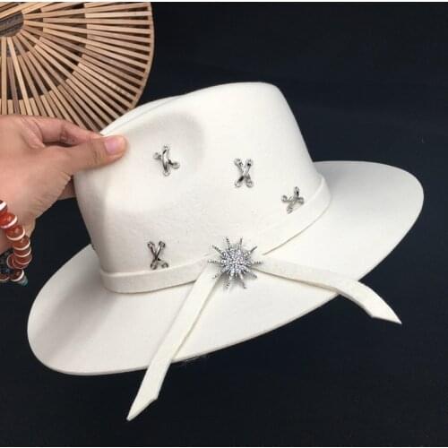 White woolen female autumn panama cat winter ancient Hepburn French rhinestone bow tie autumn and winter loose jazz hat tide