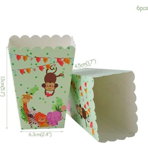 6pcs Birthday Party Decorations Kids Safari Paper Gift Bags Candy Bags Popcorn Box Baby Shower Packing Bag Jungle Theme Party