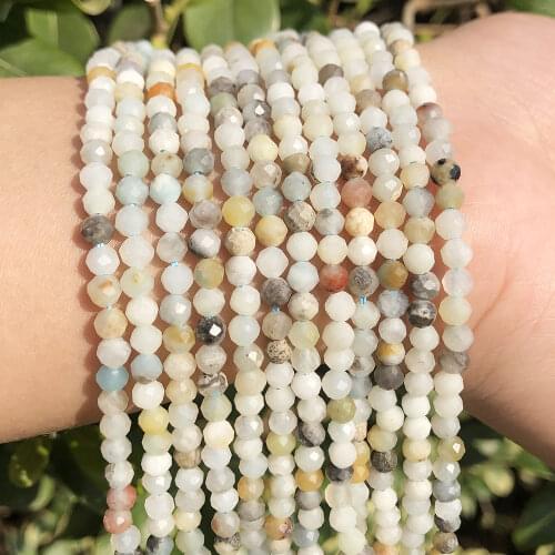 2 3 4mm Faceted Colorful Amazonite Beads Natural Loose Stone Beads for Jewelry Making DIY Bracelet Earrings Accessories 15''Inch
