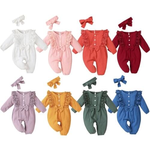Newborn Infant Baby Girl Romper Winter Girls Clothes Cotton Linen Romper Lace Bow One Piece Jumpsuit Outfits Fall Girl Clothing