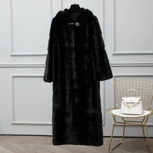 Mink fur coat long fur coat large whole 2019 womens clothing outerwear jacket coats new hooded fashion horizontal row