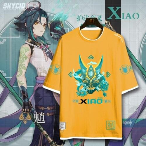 Game Genshin Impact Costumes Xiao Cosplay T-Shirt Halloween Party Game Clothes For Unisex Suit Anime Game Tee Tops Oversized NEW