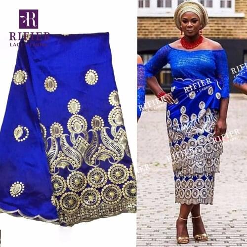 Royal Blue African George Lace Fabric Sequined Embroidered Silk Lace For India Women Wedding Dress Material Sequins George Laces