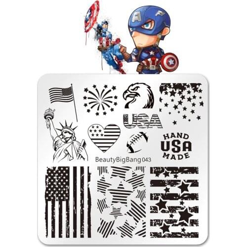 Beauty BigBang New Nail Art Stamping Plates USA Image American Star Flag Liberty Eagle Style Stainless Steel Nail Stamp Template