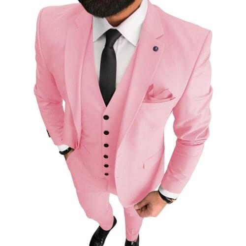 Latest Coat Pant Designs Pink Men Suit Prom Tuxedo Slim Fit 3 Piece Groom Wedding Suits For Men Best Man Blazer Terno Masuclino