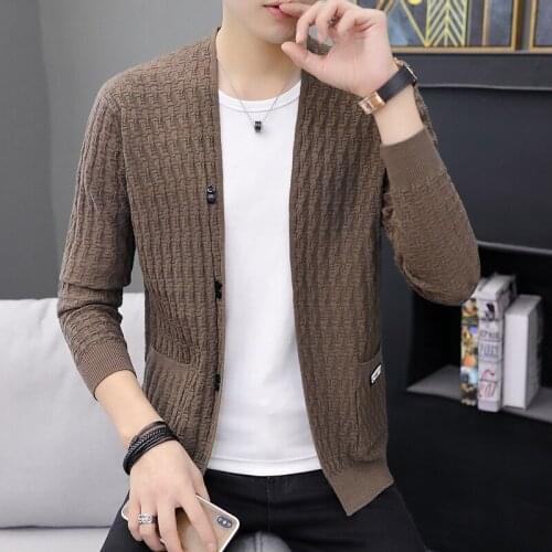 2021 Autumn New Mens Knitted Cardigan Youth Autumn Thin Slim Fit Outerwear Sweater