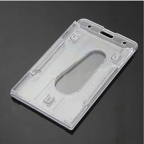 New Clear Vertical Hard Plastic Badge Holder Double Card ID Transparent 10x6cm